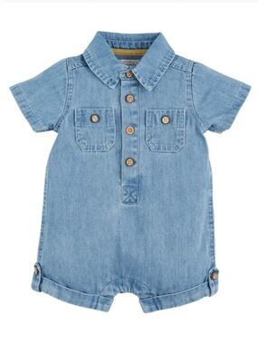 NWT Mud Pie Baby Boys Blue Denim Shorts Short Sleeve One Piece Size12-18M
